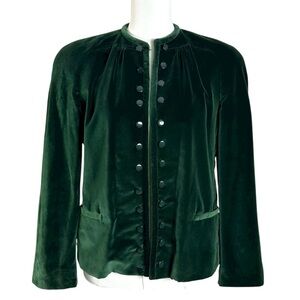 Vintage 80s Edwardian Military Gothic Carlisle Velvet Jacket Forest Green Size 6